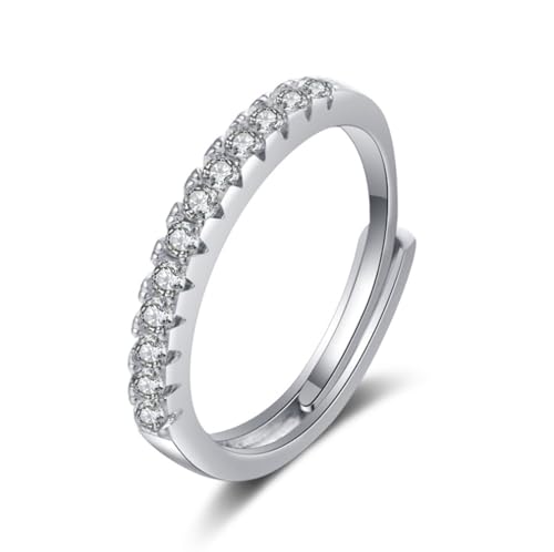 Grewod Schmuck Hochzeit, Damen 9 Karat Weiß Gold 375 Verstellbar Weiß Rund Moissanit Eheringe Ring Größe 54 (17.2) von Grewod