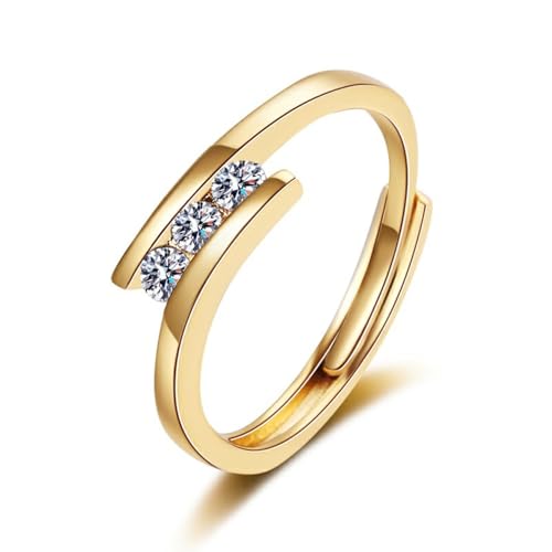Grewod Schmuck Hochzeit, Damen 9K Gelbgold 375 Verstellbar 3 Weiß Rund Labor Erstellt Diamant Ringe Größe 63 (20.1) von Grewod