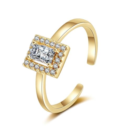Grewod Schmuck Hochzeit, Damen Gold 18 Karat 750 Offen Weiß Rechteck Labor Erstellt Diamant Ring Schlicht Größe 62 (19.7) von Grewod