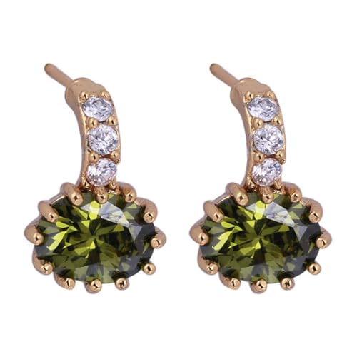 Grewod Schmuck Ohrringe, Damen Gelbgold 18 Karat Elegant Grün Oval Granat mit Moissanit Ohrstecker von Grewod