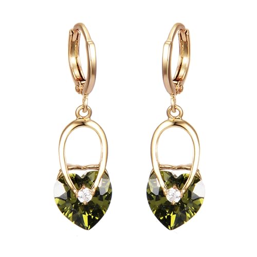 Grewod Schmuck Ohrringe, Damen Gelbgold 9K Elegant Grün Herz Granat mit Moissanit Ohrhänger Schmuck von Grewod