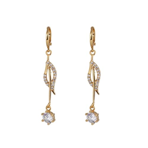 Grewod Schmuck Ohrringe Damen, Gelbgold 18K 750 Creolen mit Hohl Blatt Weiß Rund Moissanit Ohrhänger von Grewod