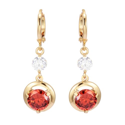 Grewod Schmuck Ohrringe Damen, Gold 9K Elegant Rot Rund Labor Erstellt Rubin mit Moissanit Ohrhänger von Grewod