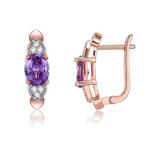 Grewod Schmuck Ohrringe Damen, Rose Gold 18K 750 Elegant Weiß Herz Amethyst mit Diamant Creolen von Grewod