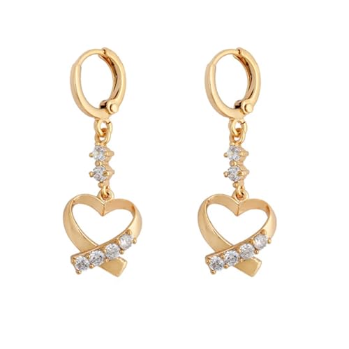 Grewod Schmuck Ohrringe Hängend, Damen Gold 750 18 Karat Hohl Herz Weiß Rund Moissanit Ohrhänger von Grewod