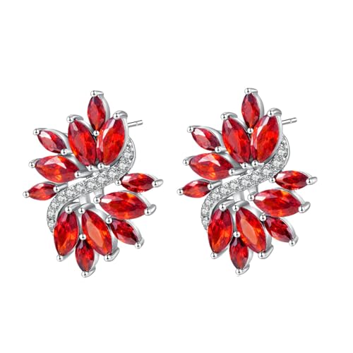 Grewod Schmuck Ohrringe Stecker, Damen Weißgold 18K 750 Blumen Rot Marquise Labor Erstellt Rubin mit Moissanit Ohrstecker von Grewod
