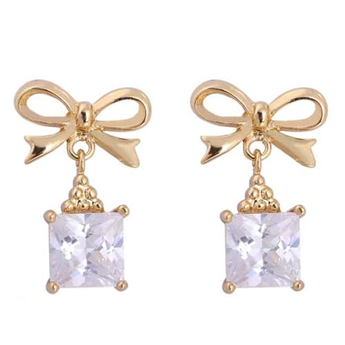 Grewod Schmuck Ohrstecker, Damen 18K Gold Schleife Weiß Quadrat Moissanit Ohrringe Nickelfrei Schmuck von Grewod
