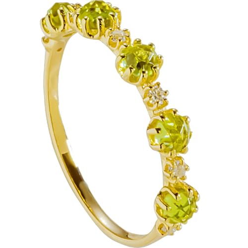 Grewod Schmuck Ring, Damen 9 Karat Gelbgold 375 Retro Olivgrün Rund Peridot mit Diamant Ring für Hochzeit Größe 62 (19.7) von Grewod
