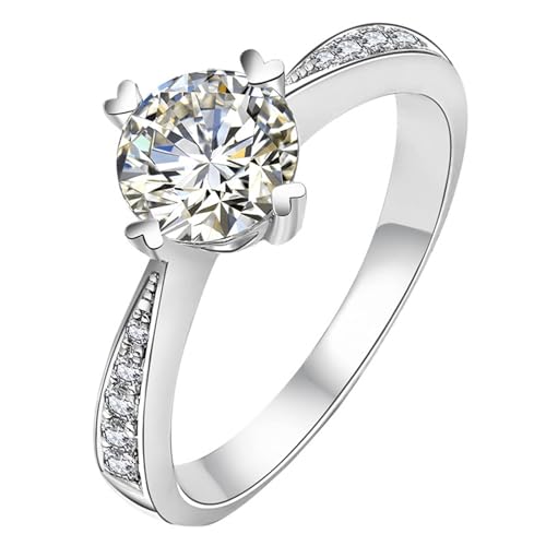 Grewod Schmuck Ring, Damen 9K Weißgold 375 Herz Zacken Weiß Rund Moissanit Trauringe Hochzeit Größe 57 (18.1) von Grewod
