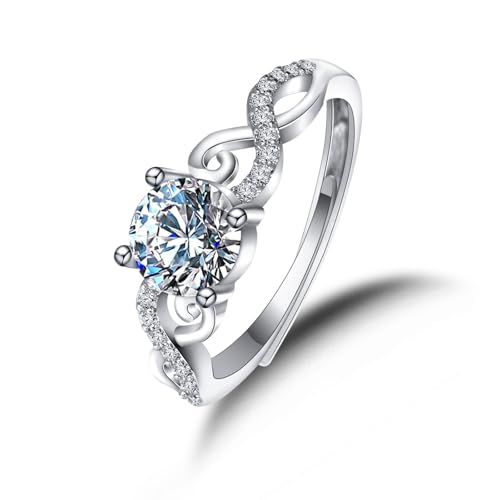 Grewod Schmuck Ringe, Damen 18 Karat Weiß Gold Unendlich Verstellbar Weiß Rund Labor Erstellt Diamant Verlobungsring Mode Größe 65 (20.7) von Grewod