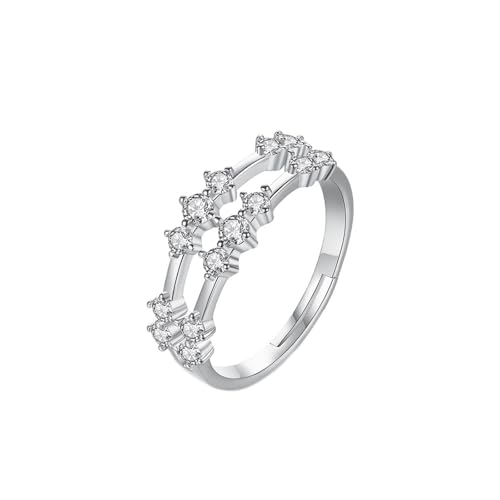 Grewod Schmuck Ringe, Damen Weiß Gold 14 Karat 585 Verstellbar Zierlich Weiß Rund Diamant Eheringe Trauringe Größe 49 (15.6) von Grewod