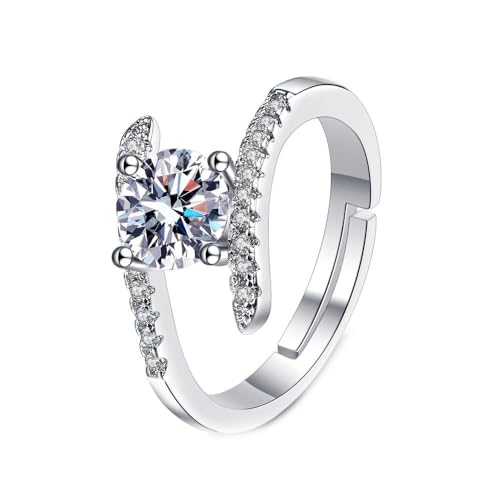 Grewod Trauringe, Damen 14 Karat Weißgold 585 Verdreht Verstellbar Weiß Rund Labor Erstellt Diamant Ringe Größe 56 (17.8) von Grewod