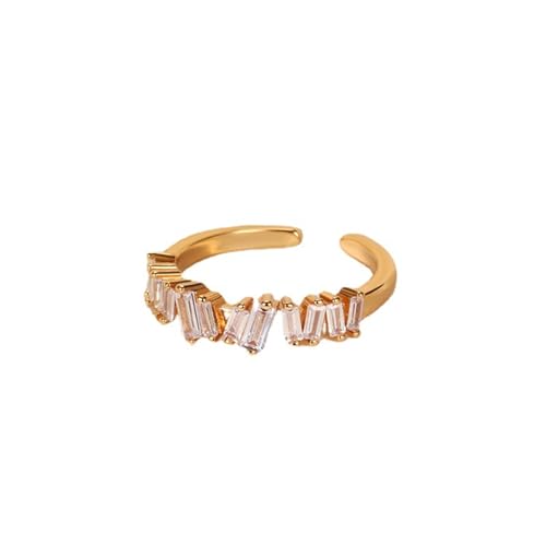 Grewod Trauringe, Damen Gelbgold 585 14 Karat Offen Weiß Rechteck Labor Erstellt Diamant Verlobungsring und Ehering Ring Größe 61 (19.4) von Grewod