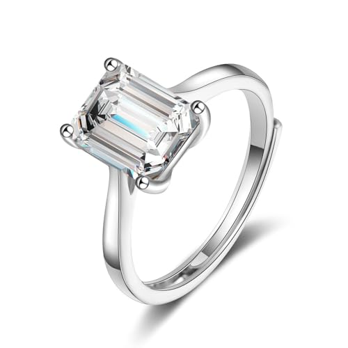 Grewod Trauringe Hochzeit, Damen 18K Weißgold 750 Elegant Verstellbar Weiß Baguette Moissanit Ringe Schmuck Größe 56 (17.8) von Grewod
