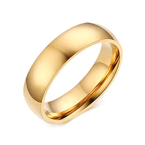 Grewod Trauringe Mode, 6MM Edelstahl Damen Ring Gold Ring Poliert Verlobungsring Schmuck Ring Größe 75 (23.9) von Grewod