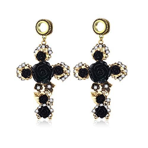 Grewod Tunnel Damen, Edelstahl Schwarz Rose Hängend mit Zirkonia Ohr Tunnel Flesh Tunnel Ohr Plug Ohr Expander Piercing Schmuck 8MM, 2 Stück von Grewod