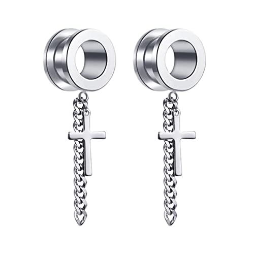 Grewod Tunnel Edelstahl 10MM, Silber Tunnel mit Hängend Kreuz Ohr Tunnel Damen Herren Flesh Tunnel Ohr Plug Ohr Expander Piercing Schmuck, 2 Stück Grewod Tunnel Edelstahl 10MM, Silber Tunnel mit Hängend Kreuz Ohr Tunnel Damen Herren Flesh Tunnel Ohr Plug Ohr Expander Piercing Schmuck, 2 Stück von Grewod