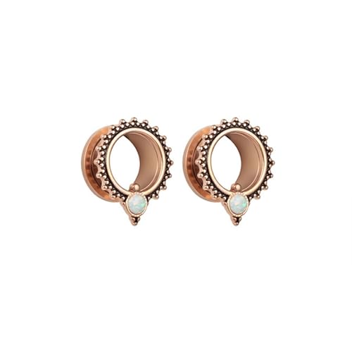 Grewod Tunnel Frauen, Edelstahl Rosegold Rund mit Vintage Blume Ohr Tunnel Flesh Tunnel Ohr Plug Ohr Expander Piercing Schmuck 12MM, 2 Stück von Grewod