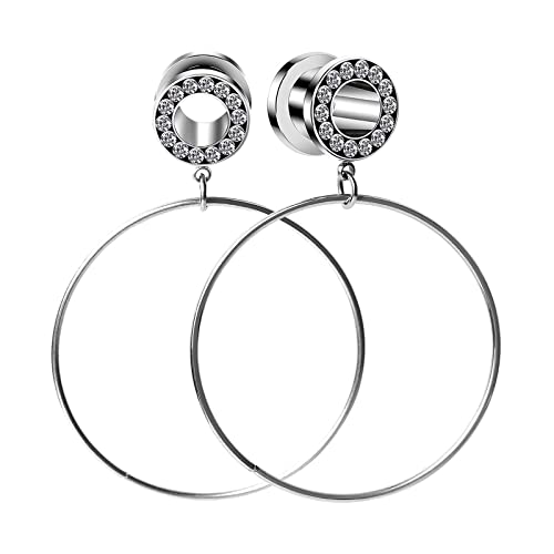 Grewod Tunnel Frauen, Edelstahl Silber mit Groß Creolen Hängend Zirkonia Ohr Tunnel Flesh Tunnel Ohr Plug Ohr Expander Piercing Schmuck 8MM, 2 Stk Grewod Tunnel Frauen, Edelstahl Silber mit Groß Creolen Hängend Zirkonia Ohr Tunnel Flesh Tunnel Ohr Plug Ohr Expander Piercing Schmuck 8MM, 2 Stk von Grewod