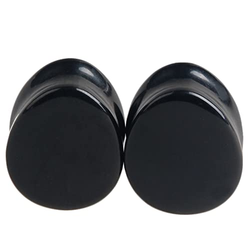 Grewod Tunnel Schmuck, Schwarz Stein in Tropfen Ohr Tunnel Damen und Herren Flesh Tunnel Ohr Plug Ohr Expander Piercing 8MM, 2 Stück von Grewod