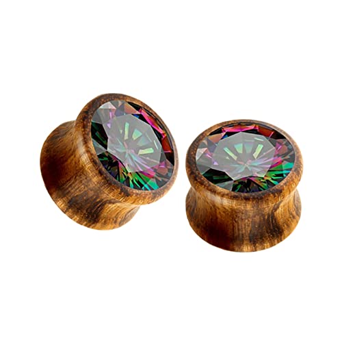 Grewod Tunnels, Bunt Aus Holz mit Zirkonia Ohr Tunnel Damen und Herren Flesh Tunnel Ohr Plug Ohr Expander Piercing Schmuck 10MM, 1 Paar von Grewod