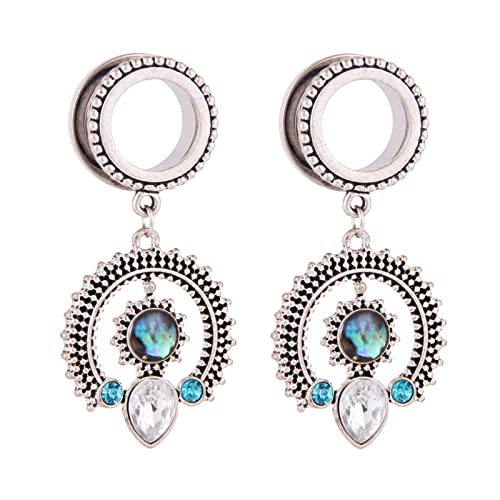 Grewod Tunnels, Edelstahl Silber Rund Hängend mit Zirkonia Ohr Tunnel Damen Flesh Tunnel Ohr Plug Ohr Expander Piercing Schmuck 8MM, 1 Paar von Grewod