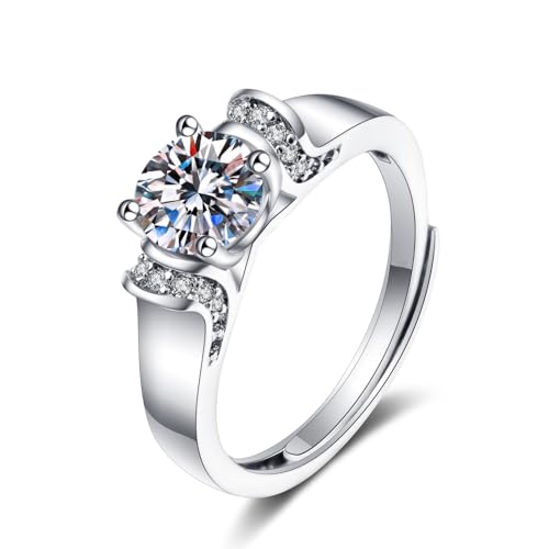 Grewod Verlobungsring, Damen 14 Karat 585 Weiß Gold Elegant Verstellbar Weiß Rund Labor Erstellt Diamant Ringe Größe 65 (20.7) von Grewod