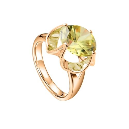 Grewod Verlobungsring Damen, Gelbgold 14K Solitär Olivgrün Rund Peridot Trauringe Schlicht Ring Größe 65 (20.7) von Grewod
