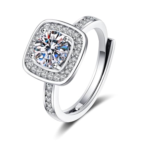 Grewod Verlobungsring Damen, Weißgold 375 9 Karat Elegant Verstellbar Weiß Rund Labor Erstellt Diamant Mode Ring Größe 51 (16.2) von Grewod