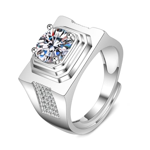 Grewod Verlobungsring Ring, Herren Weißgold 375 9 Karat Verstellbar Breit 4 Zacken 2ct 8mm Weiß Rund Moissanit Ringe Schmuck Größe 58 (18.5) von Grewod
