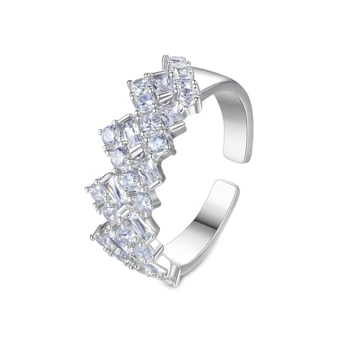 Grewod Verlobungsringe Damen, Weiß Gold 14 Karat 585 Elegant Offen Weiß Rechteck Moissanit Hochzeitsringe Ring Größe 52 (16.6) von Grewod