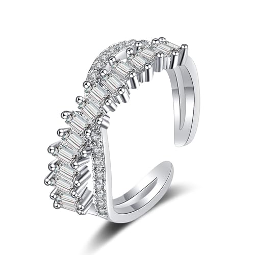 Grewod Weißgold Ring 585, Damen Unendlichkeit Offen Weiß Rechteck Labor Erstellt Diamant Eheringe Verlobungsringe Größe 54 (17.2) von Grewod