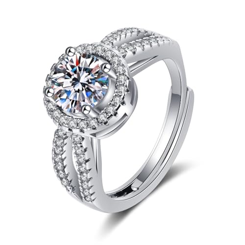 Grewod Weißgold Ring Damen 750, Elegant Verstellbar Weiß Rund Labor Erstellt Diamant Eheringe Hochzeitsringe Größe 52 (16.6) von Grewod
