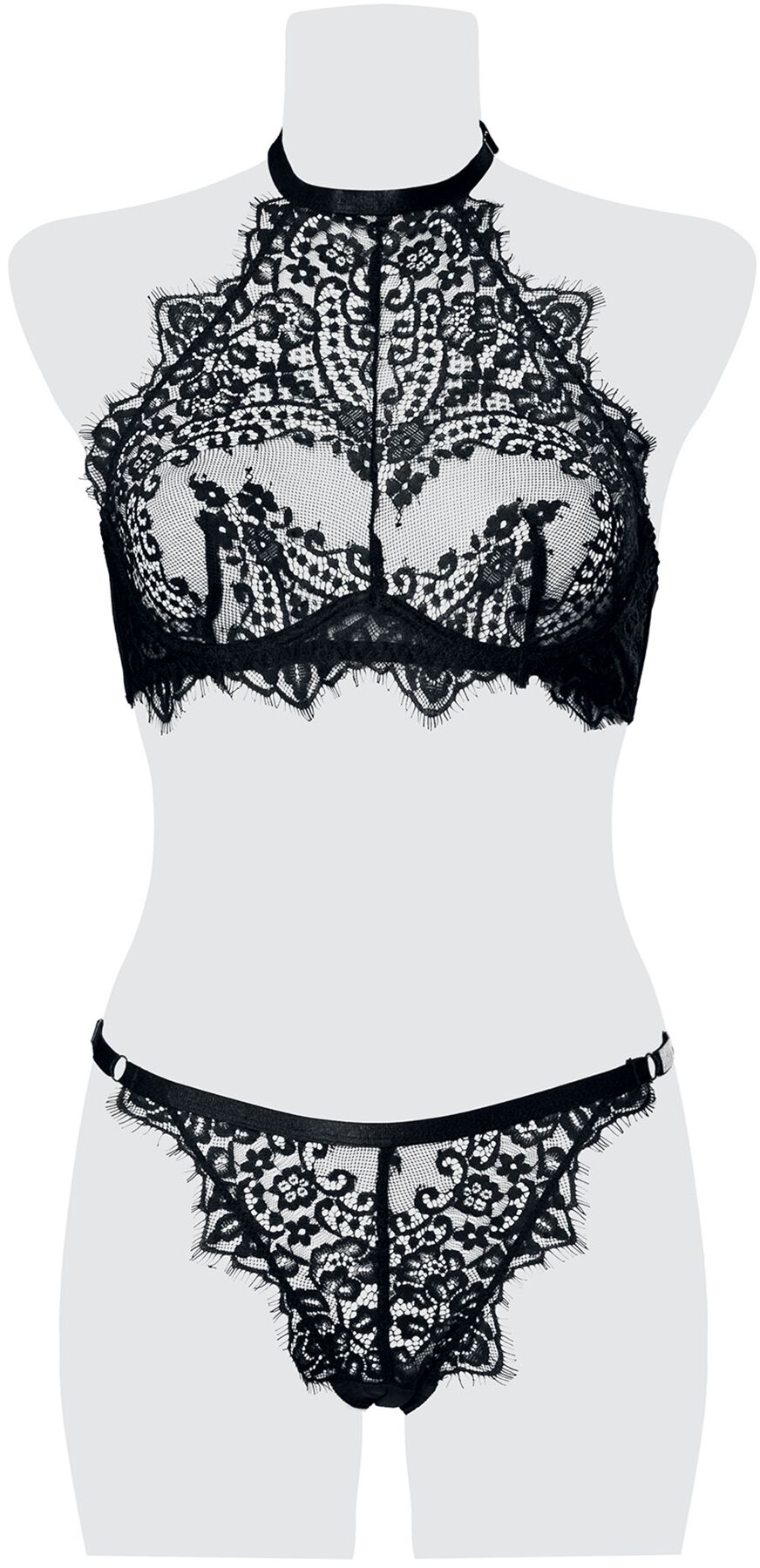 Grey Velvet - Gothic Wäsche-Set - 2-teiliges Spitzen Cami-Set - S bis XL - für Damen - Größe L - schwarz von Grey Velvet