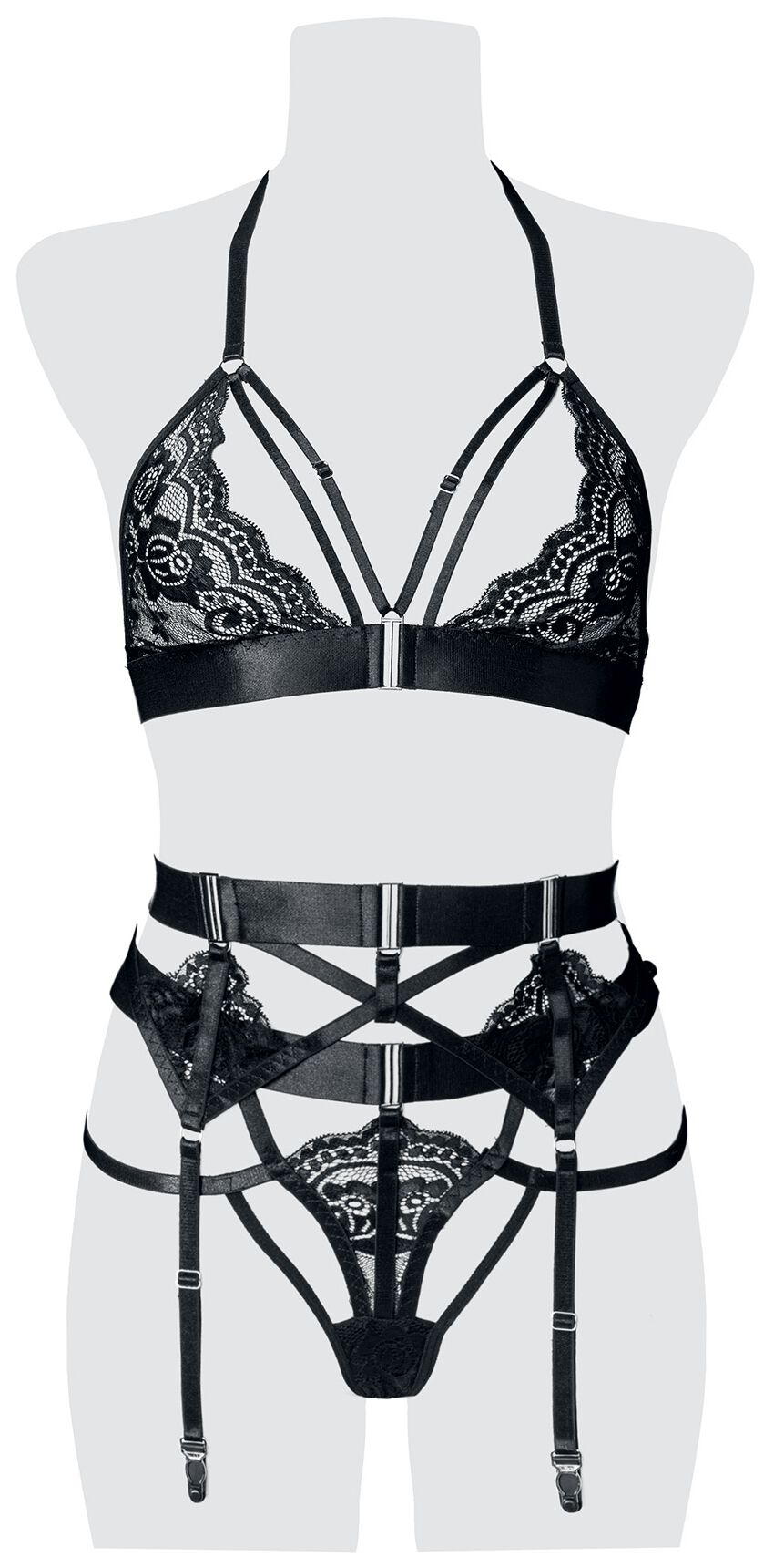 Grey Velvet - Gothic Wäsche-Set - Dessous-Set - M bis XXL - für Damen - Größe M - schwarz von Grey Velvet