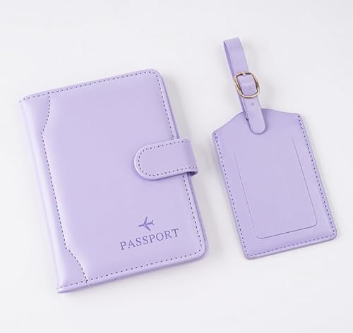 Greyoe Reisepasshülle, Reisepass Organizer, Passport Cover, PU-Leder Reisepass Hülle + Kofferanhänger, für Damen und Herren Urlaub Zubehör Travel Essentials (Lila A, 1) von Greyoe