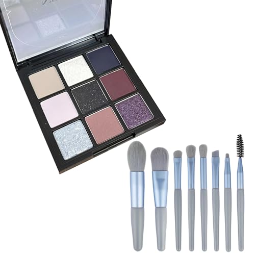 9 Colours Smoky Makeup Eyeshadow Palette, Grey & Purple Eyeshadow Palette Make-up, High Colour Rendering Durable, Kein Abbröckeln, Kein Verwischen, Enthält 8 Lidschattenpinsel von Grgowe