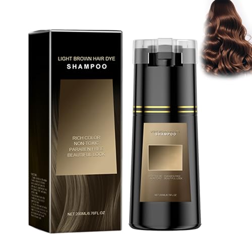 Haarfärbeshampoo, Instant Hair Dye Shampoo, Färbt das Haar innerhalb von Minuten, Langanhaltend, Natürlich Geschmeidig, Pflegend und Glänzend, für Männer und Frauen, Light Brown-200ml von Grgowe