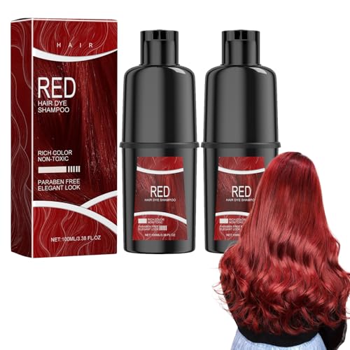 Shampoo Centella Grgowe Schwarz Haarfärbeshampoo,Instant Hair Shampoo,Haarfarbe Shampoo Für Graues Haar,Instant Black Hair Shampoo,Für Männer & Frauen-Rot-2PC*100ml von Grgowe