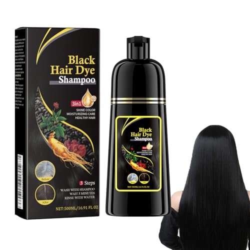 Shampoo Centella Schwarz Haarfärbeshampoo,Instant Hair Shampoo,Natürliche Schwarze Haarfarbe Shampoo 3 In 1,Haarfarbe Shampoo Für Graues Haar,Instant Black Hair Shampoo,Für Männer & Frauen-500ML von Grgowe