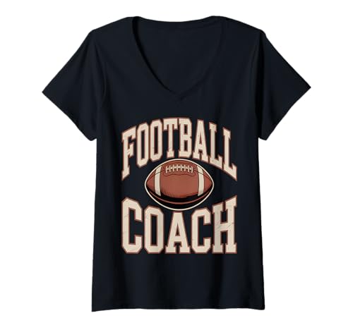 Damen Fußballtrainer Retro Distressed Sports T-Shirt mit V-Ausschnitt von Gridiron Apparel