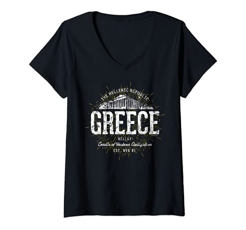 Damen Greece Vintage Stil Retro Griechenland T-Shirt mit V-Ausschnitt Damen Greece Vintage Stil Retro Griechenland T-Shirt mit V-Ausschnitt von Griechenland Souvenirs von Treaja
