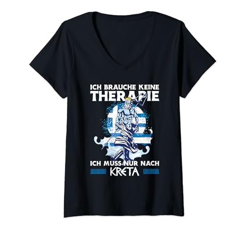 Damen Ich brauche keine Therapie ich muss nur nach Kreta T-Shirt mit V-Ausschnitt Damen Ich brauche keine Therapie ich muss nur nach Kreta T-Shirt mit V-Ausschnitt von Griechenland Urlaub und Lustige Reise Geschenke