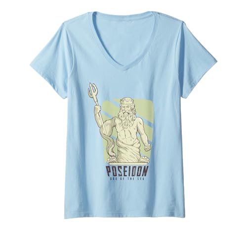 Damen Poseidon Mythischer Meeresgott Trident Macht T-Shirt mit V-Ausschnitt Damen Poseidon Mythischer Meeresgott Trident Macht T-Shirt mit V-Ausschnitt von Griechische Legende Antiker Ozeankönig
