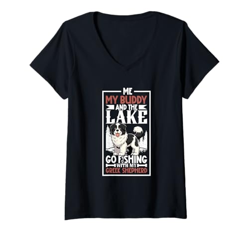 Damen Angeln und Griechischer Schäferhund T-Shirt mit V-Ausschnitt von Griechischer Schäferhund Designs