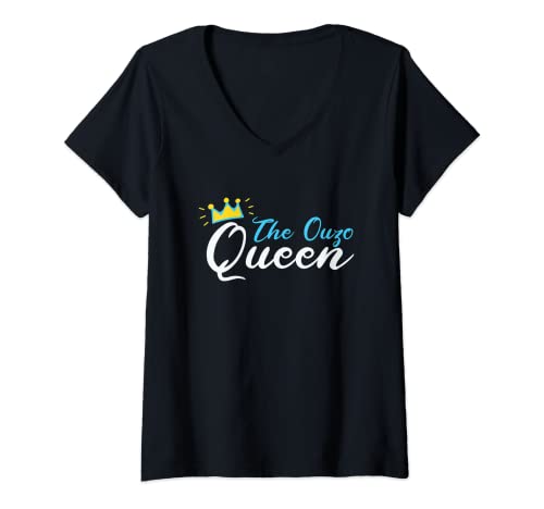 Damen The Ouzo Queen | Frauen | Griechenland Schnaps Alkohol Ouzo T-Shirt mit V-Ausschnitt von Griechischer Schnaps Ouzo Geschenk