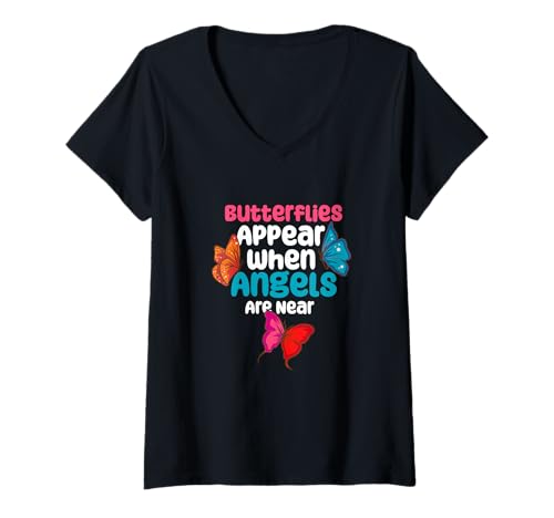 Damen Schmetterlingsengel Spirituelles Gedenkstättenzeichen Natur Symbol Himmel Zeichen T-Shirt mit V-Ausschnitt Damen Schmetterlingsengel Spirituelles Gedenkstättenzeichen Natur Symbol Himmel Zeichen T-Shirt mit V-Ausschnitt von Griefing Afterlife Faith Spiritual Butterfly Quote