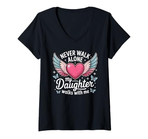 Damen Gedenkstätte für Mütter mit Aufschrift My Daughter Walks with Me Grieving Mom T-Shirt mit V-Ausschnitt Damen Gedenkstätte für Mütter mit Aufschrift My Daughter Walks with Me Grieving Mom T-Shirt mit V-Ausschnitt von Grieving Mom Grief Awareness Novelty