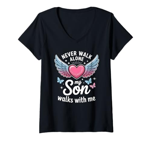 Damen My Son Walks with Me Trauer-Mom-Gedenkstätte T-Shirt mit V-Ausschnitt Damen My Son Walks with Me Trauer-Mom-Gedenkstätte T-Shirt mit V-Ausschnitt von Grieving Mother Grief Awareness