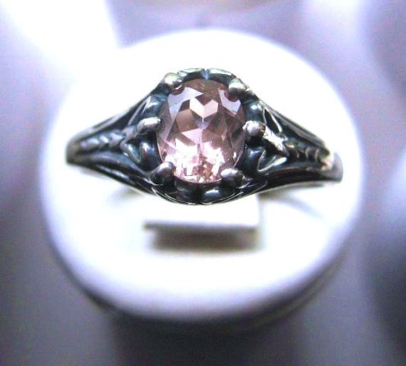 Antike Stil Blass Rosa Morganit Ring Sterling Silber Filligrane Handgemachte Benutzerdefinierte Größe 4 5 6 7 8 9 10 Halbe Größen 14K Gelbgold von GriffinsNestJewelry